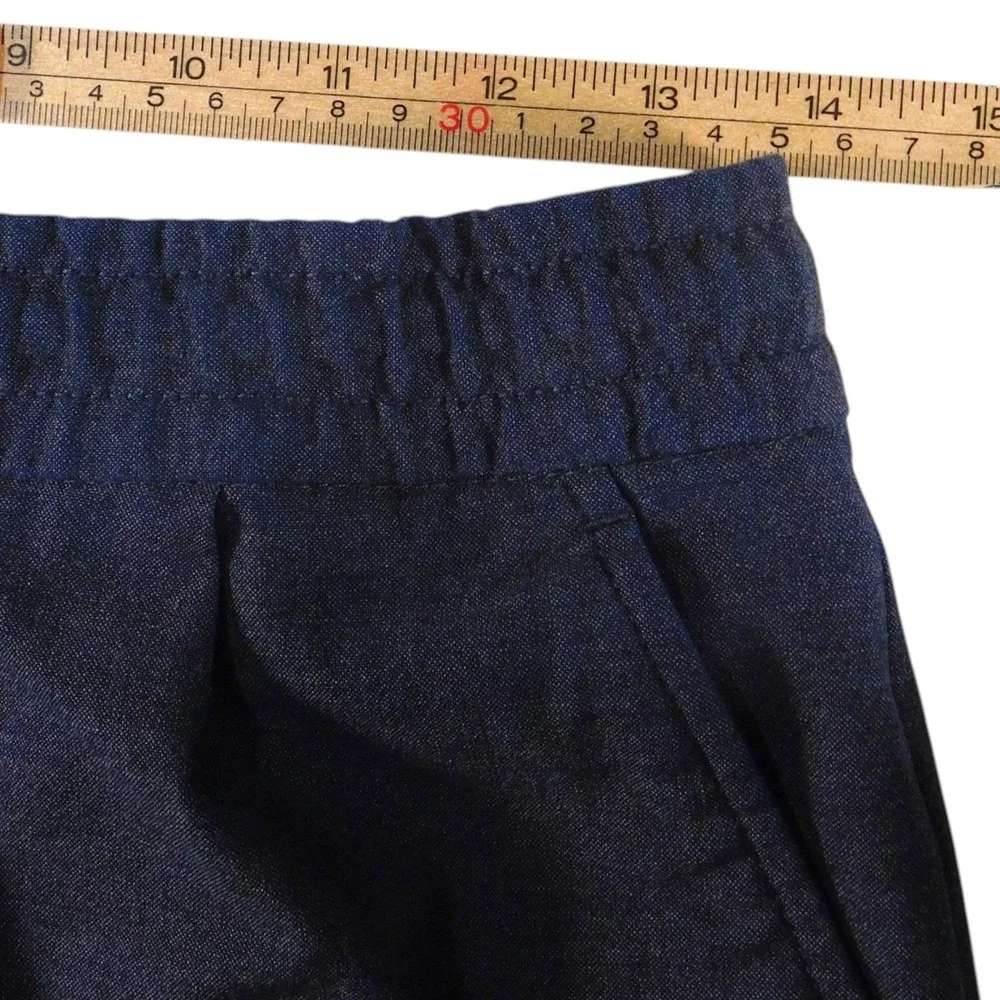 Zara Drawstring Elastic Waist Straight Leg Trouser Pants Women Small Navy Blue